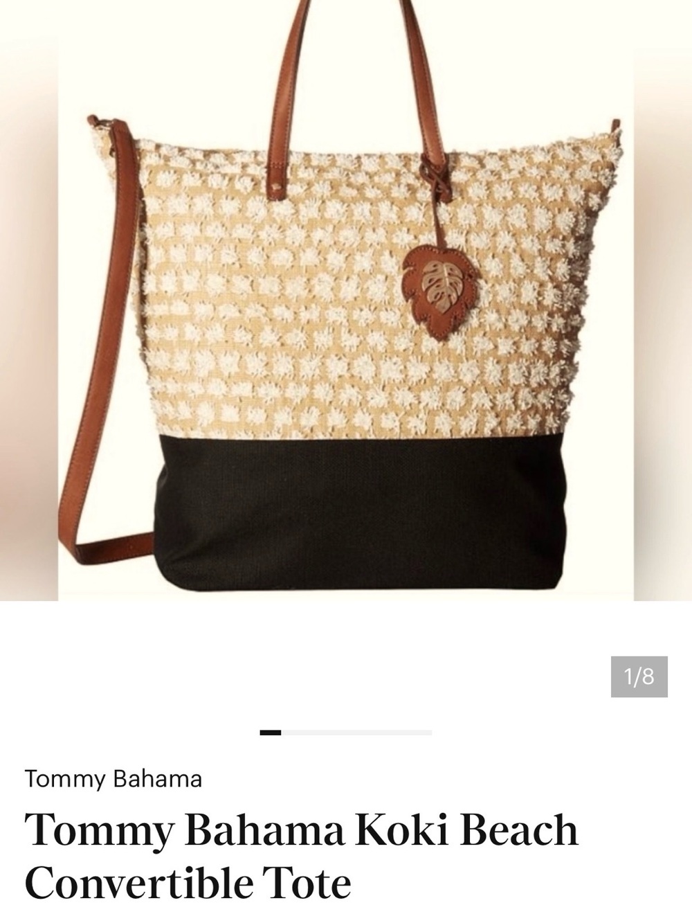 Tommy Bahama Cream Woven & Black Canvas Convertible Tote